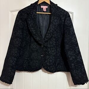 Black Jacquard Blazer Romantic‎ Retro-Glam Elegant Vintage-Inspired Office Chic